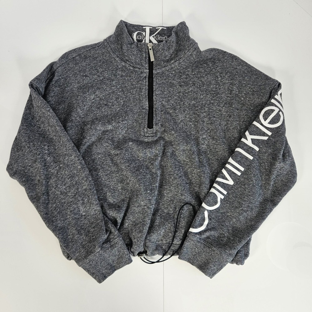Calvin Klein Performance Gray Quarter Zip Cropped Logo Sweatshirt Medium